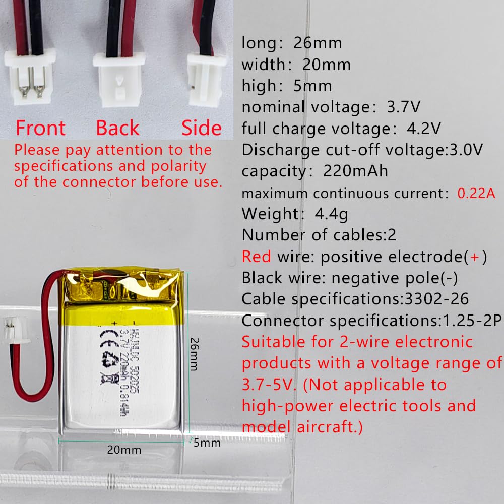 Amazon | DC 3.7V 220mAh 502025充電可能リチウムポリマー電池for DIY